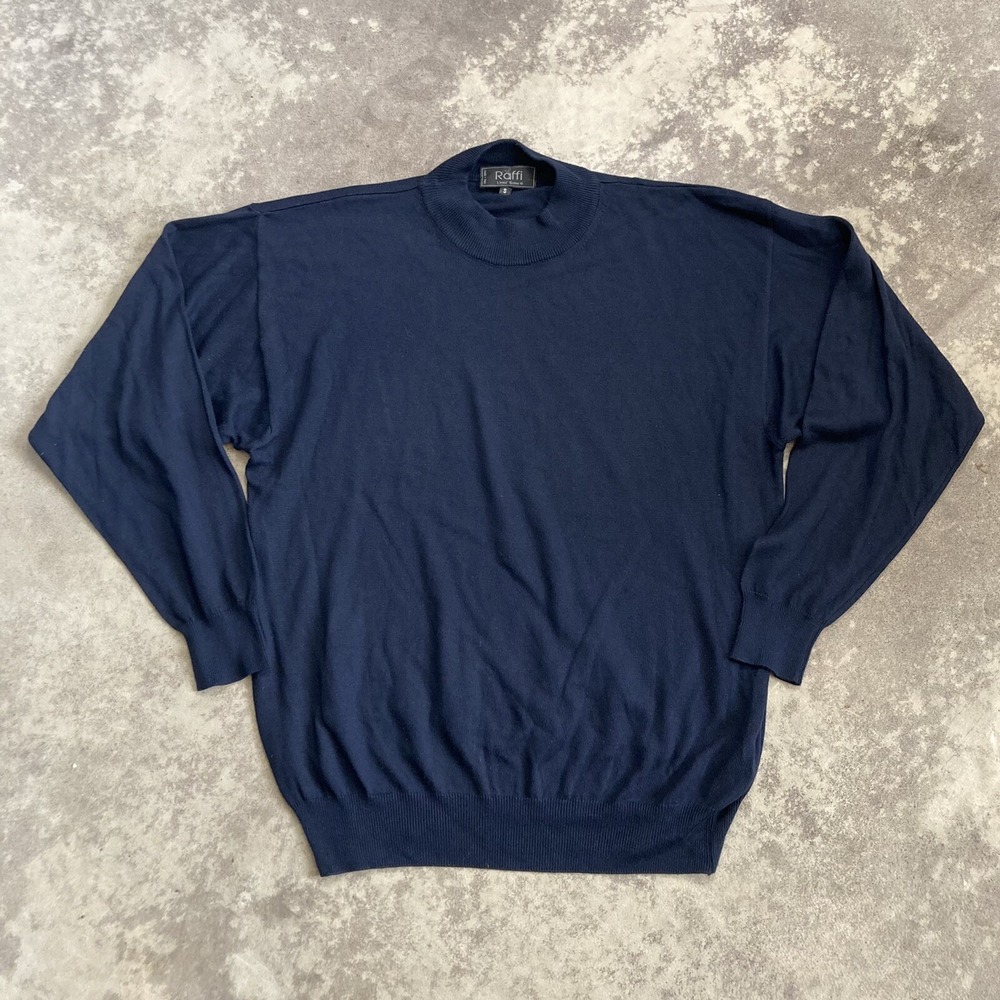 Raffi Golf Mock Neck Sweater Mens Small Navy Blue Cotton Modal Knit Pullover